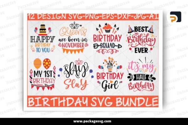 Birthday SVG Bundle, 12 Design Files Free Download