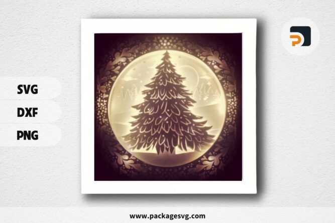 Vintage Christmas Tree Mistletoe Lightbox, SVG Paper Cut File LPCBCEAH (2)