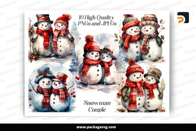 Watercolor Snowman Couple Clipart PNG, Sublimation Design LOQN1D6Q