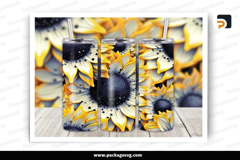 White Yellow Sunflower Sublimation, 20oz Skinny Tumbler Wrap LP8053G6