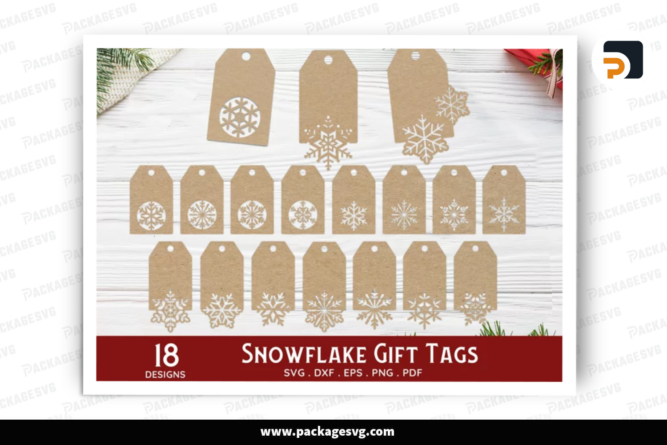 Snowflake Christmas Gift Tags Bundle, SVG Cut Files
