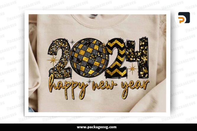 2024 Disco New Year Glitter Sequins, PNG Sublimation Design (2)