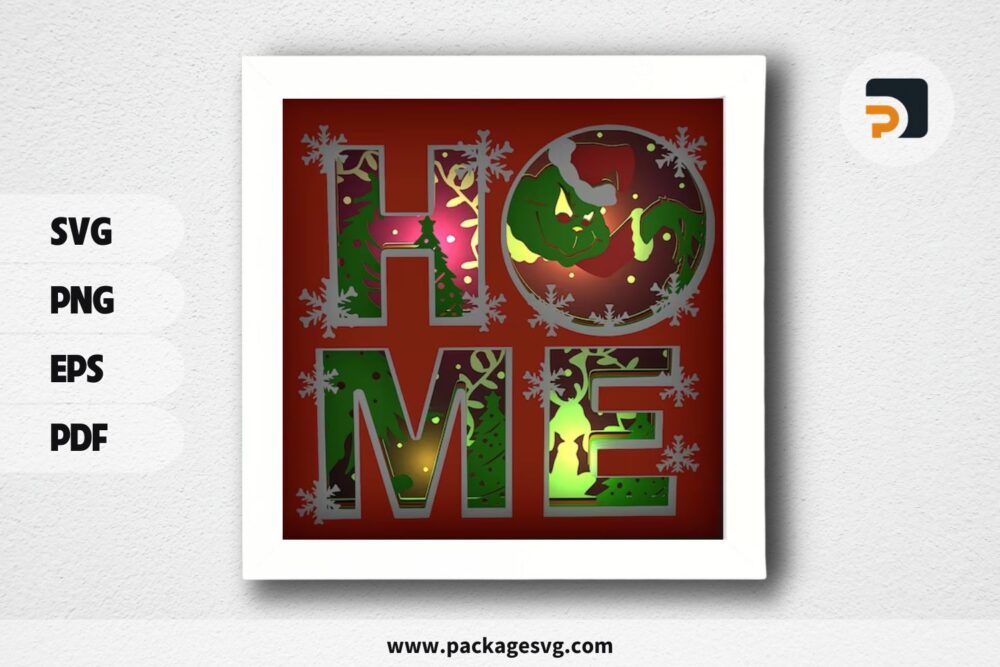 3D Christmas Grinch Home Shadowbox, SVG Paper Cut File (1)