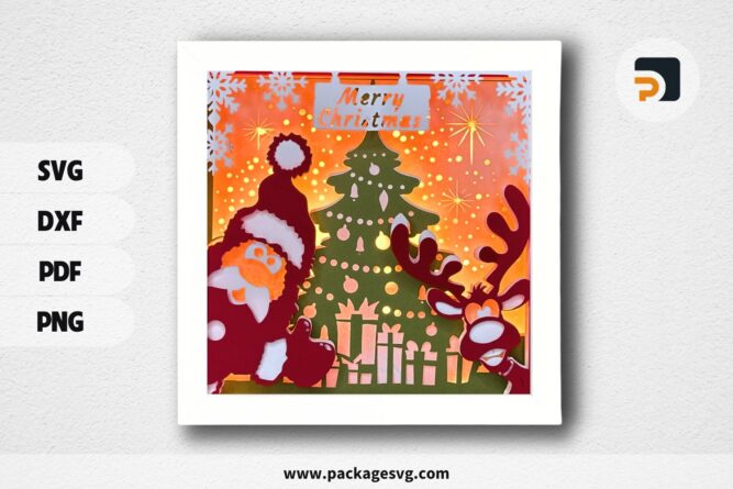 3D Christmas Tree Santa Reindeer Shadowbox, SVG Paper Cut File (3)