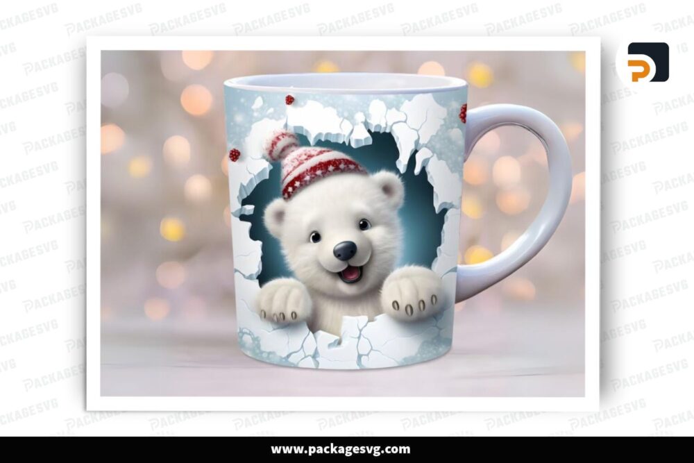 3D Cute Baby Bear Sublimation Design, 11oz 15oz Skinny Mug Wrap (3)