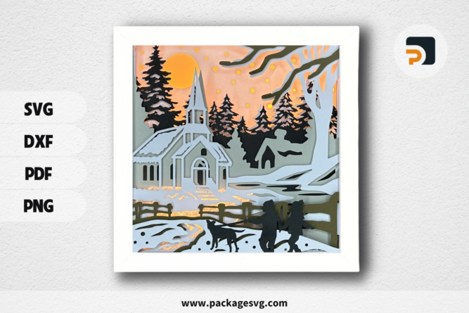 3D Go to The Church Shadowbox, Christmas SVG Paper Cut File (1)