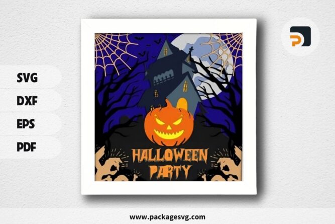 3D Halloween Party Shadowbox, Pumpkin SVG Paper Cut File LQGCL2EH (1)