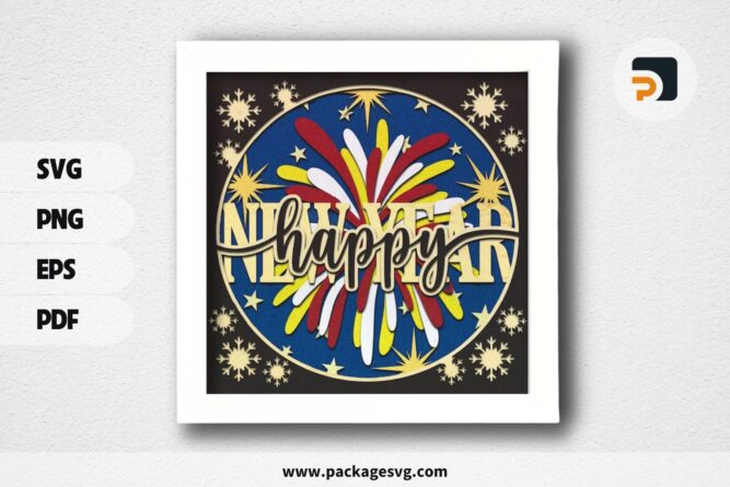 3D Happy New Year Shadowbox, SVG Paper Cut File (2)