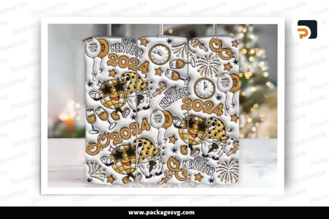 3D Inflated 2024 New Year Sublimation Design, 20oz Skinny Tumbler Wrap (2)