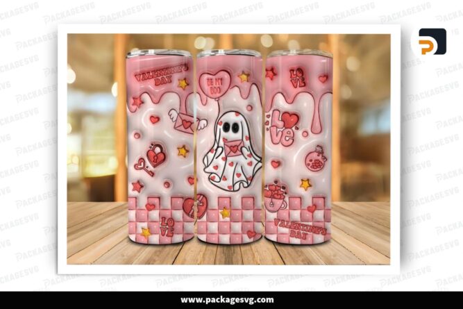 3D Inflated Ghost Sublimation Design, Valentine 20oz Skinny Tumbler Wrap (2)
