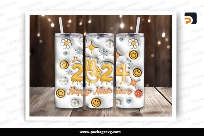 3D Inflated Hi 2024 Sublimation Design, New Year 20oz Skinny Tumbler Wrap (1)