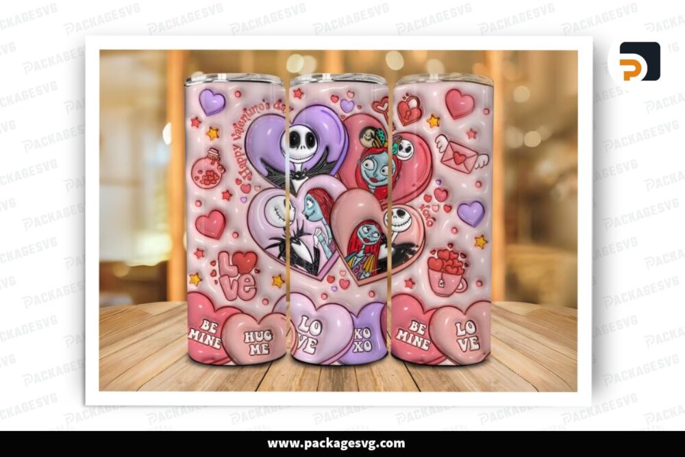 3D Inflated Jack And Sally Sublimation Design, Valentine 20oz Skinny Tumbler Wrap (2)