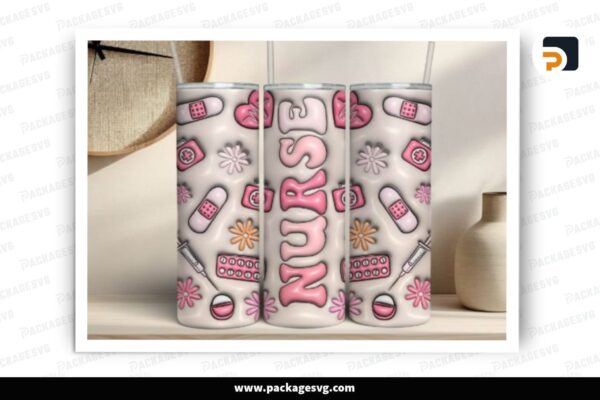 3D Inflated Nurse Sublimation, 20oz Skinny Tumbler Wrap Free Download