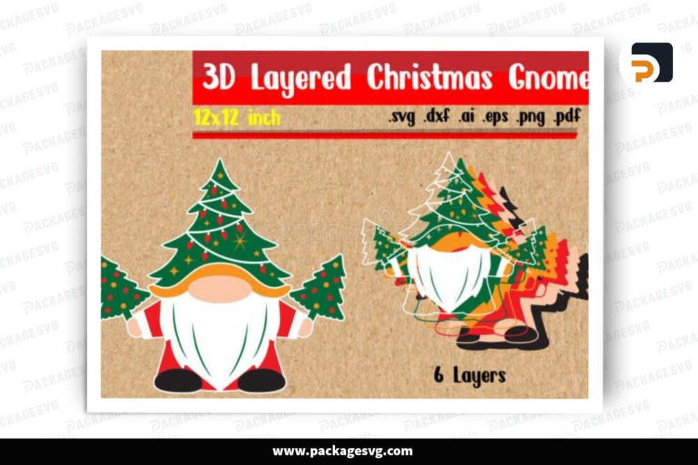 3D Layered Christmas Gnome, SVG Paper Cut File (2)