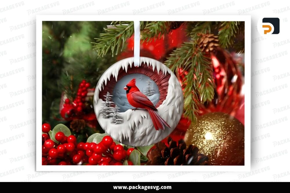 3D Red Cardinal Ornament, Christmas PNG Sublimation Design LQBSNPZO (2)
