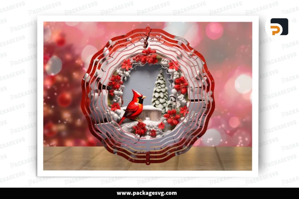 3D Red Cardinal Wind Spinner PNG, Christmas Sublimation Design (2)