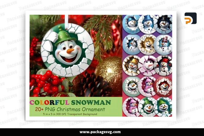 3D Snowman Breakout Ornament Bundle, 22 Christmas PNG Sublimation Design (2)