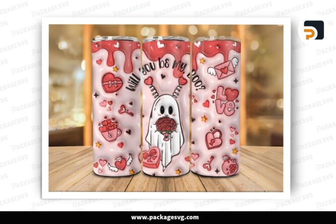 3D Will You Be My Boo Sublimation Design, Valentine 20oz Skinny Tumbler Wrap (2)