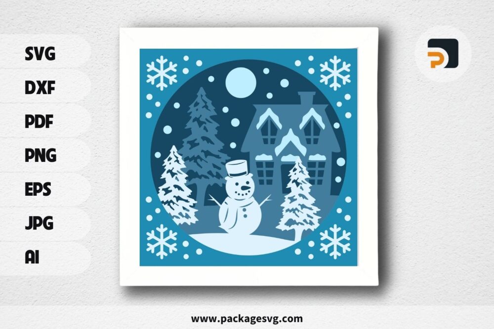 3D Winter Snowman Shadowbox, Christmas SVG Paper Cut File LQ39MB3P (1)