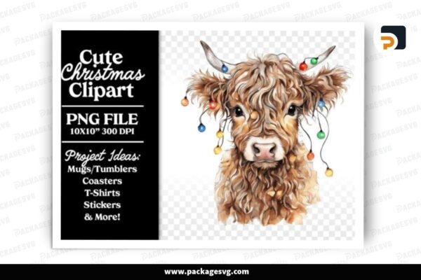 Baby Highland Cow, Christmas PNG Sublimation Design Free Download