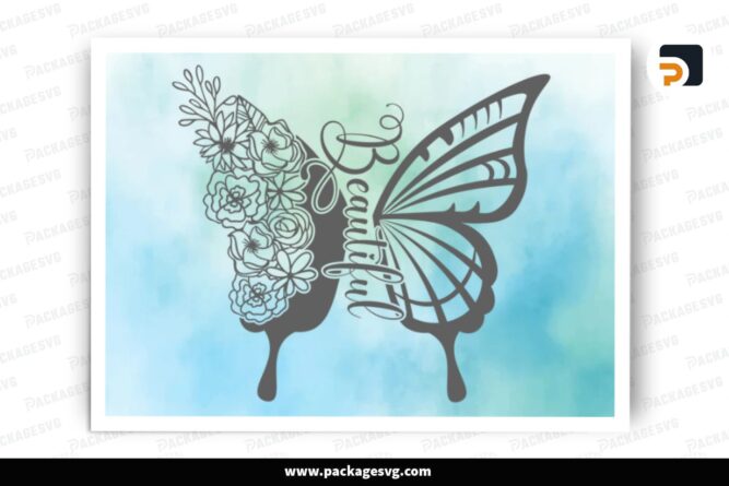 Beautiful Floral Butterfly, SVG Design Cut File (2)