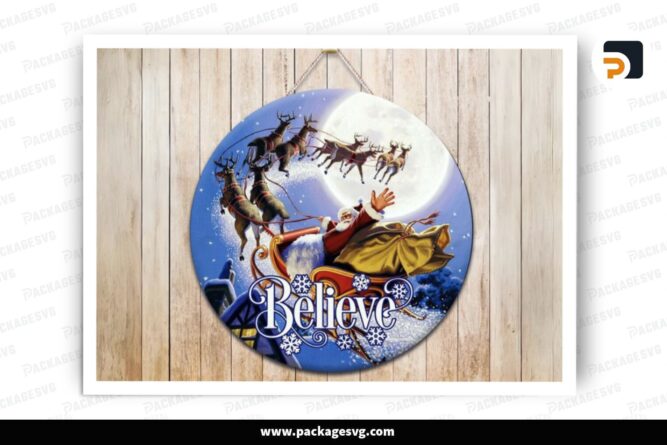 Believe Christmas Round Door Hanger, PNG Sublimation Design (2)