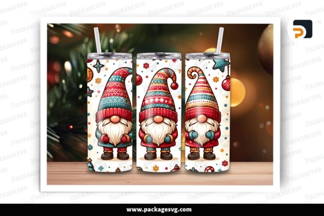 Brocade Christmas Gnomes Sublimation Design, 20oz Skinny Tumbler Wrap (2)