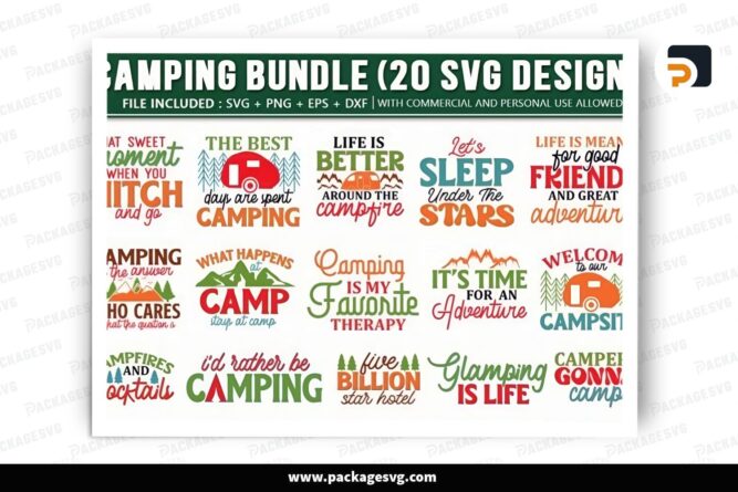 Camping SVG Bundle, 20 Design Files LQDINP55 (5)