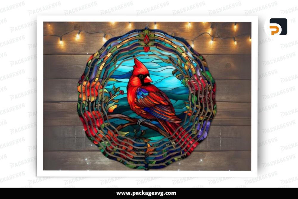 Cardinal Stained Glass Wind Spinner PNG, Sublimation Design (2)