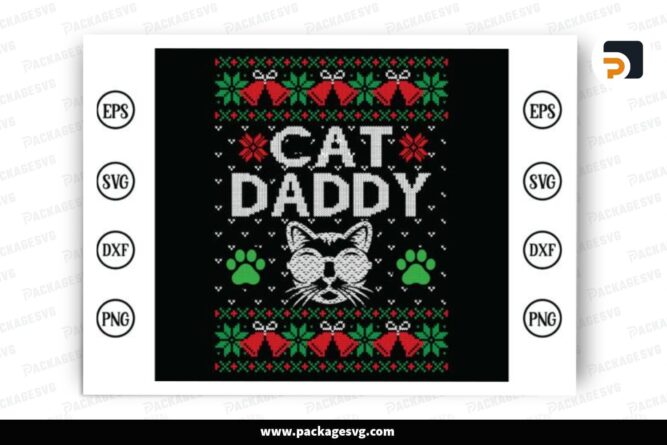 Cat Daddy Ugly Christmas Sweater SVG, Design Cut File LPPE1SPB
