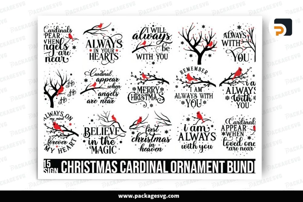 Christmas Cardinal Ornament SVG Bundle, 15 Design Files LPWAAL5I (3)