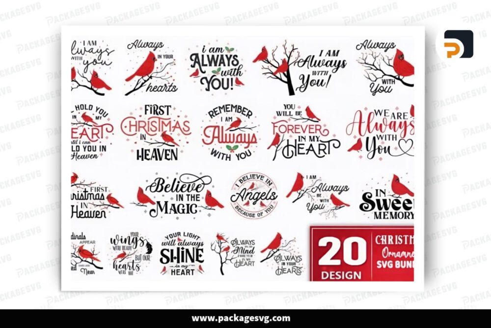 Christmas Cardinal SVG Bundle, 20 Design Files (2)