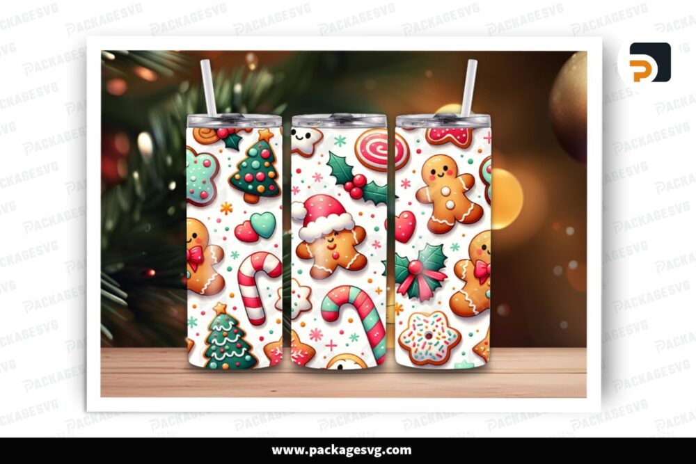 Christmas Cookies Treats Sublimation Design, 20oz Skinny Tumbler Wrap (1)