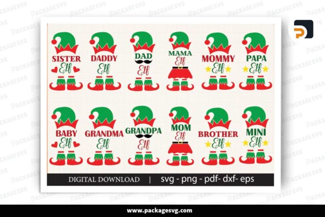 Christmas Elf Family SVG Bundle, 12 Design Files (2)