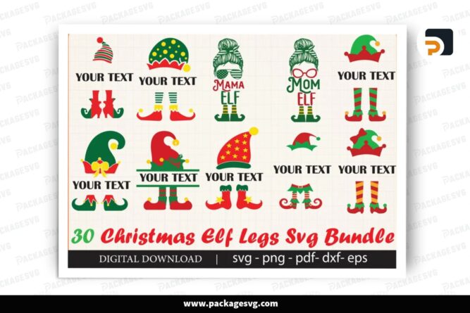 Christmas Elf Legs SVG Bundle, 30 Design Files (5)