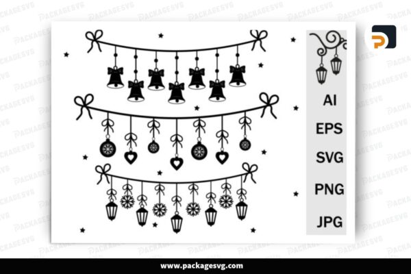 Christmas Garland SVG Bundle, 3 Designs Free Download