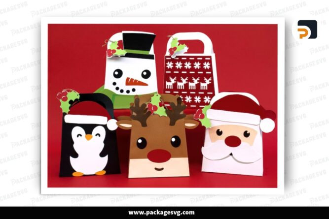 Christmas Gift Bags SVG Bundle, 5 Xmas Paper Cut File (4)