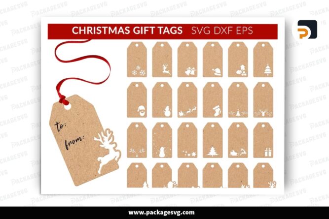 Christmas Gift Tag SVG Bundle, 24 Designs Cut File (1)