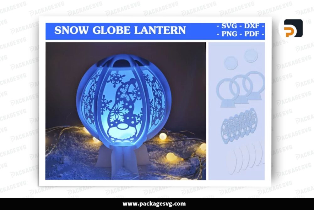 Christmas Gnome Globe Lantern, Xmas SVG Paper Cut File (2)