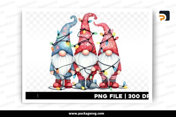 Christmas Lights Gnomes, PNG Sublimation Design Free Download
