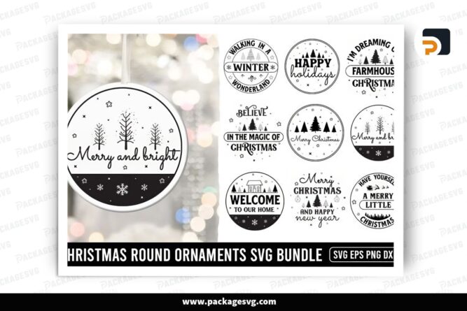 Christmas Round Sign Ornament SVG Bundle, 10 Design Files LPUV6ZK1 (2)