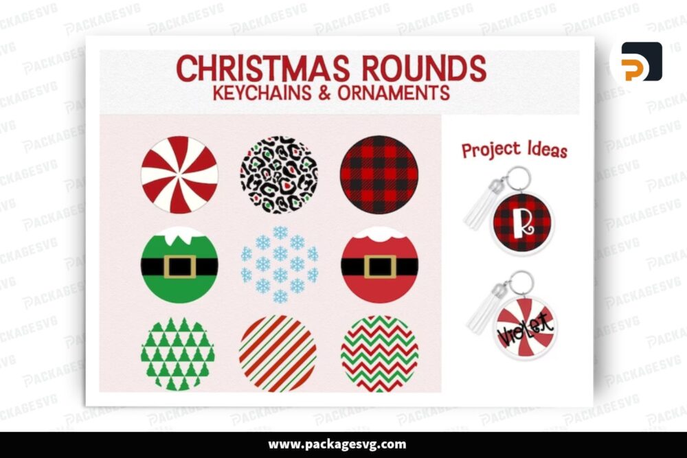 Christmas Rounds Keychain Ornament SVG Bundle, 9 Xmas Design Files (2)