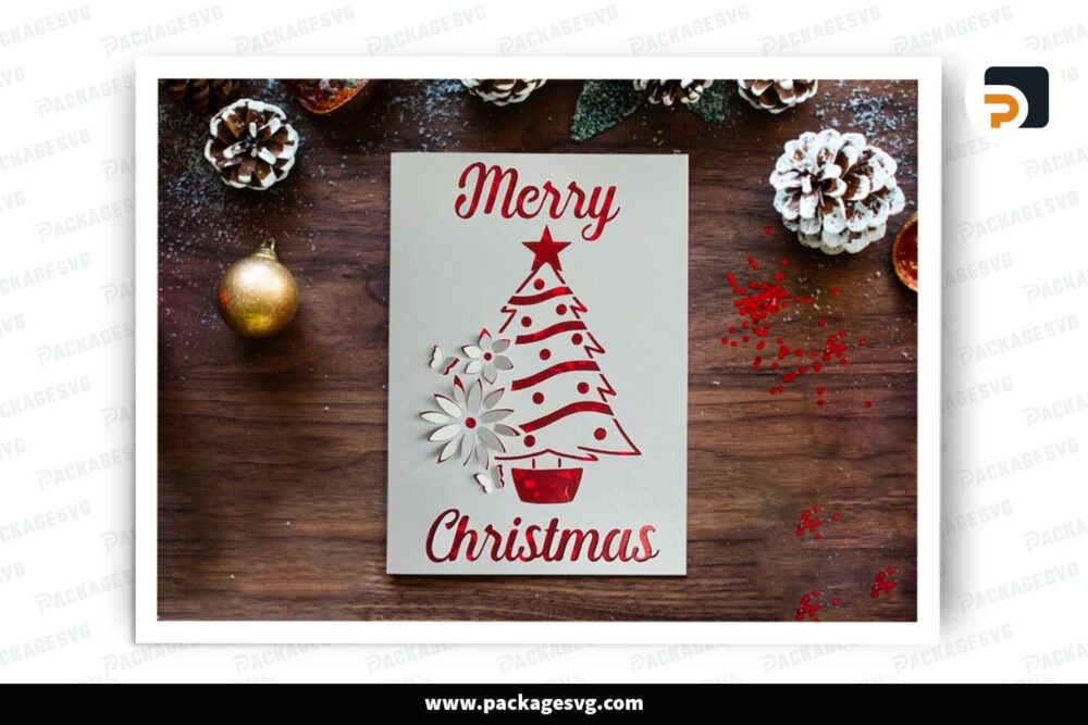 Christmas Tree Floral Pop Up Card, SVG Paper Cut File (2)