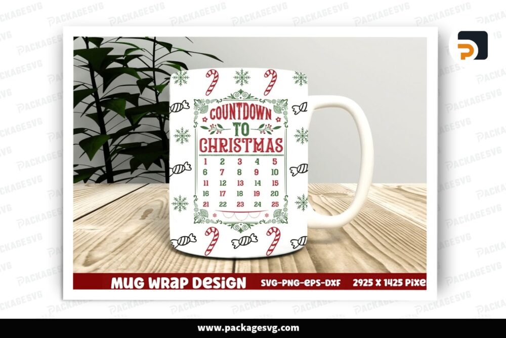 Countdown To Christmas SVG Cut Design, 11oz 15oz Skinny Mug Wrap LPUK8V1V (2)