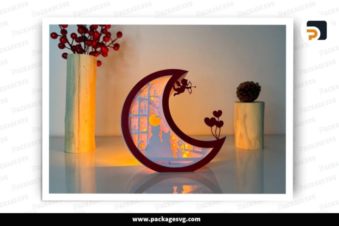 Couple Cats Moon Lantern, Valentine SVG Paper Cut File (2)