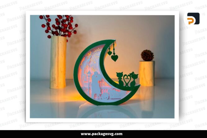 Couple Kissing Moon Lantern, Valentine SVG Paper Cut File (1)