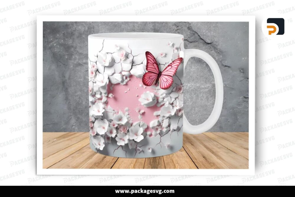 Crack In A Wall Butterfly Sublimation Design, 11oz 15oz Skinny Mug Wrap (1)