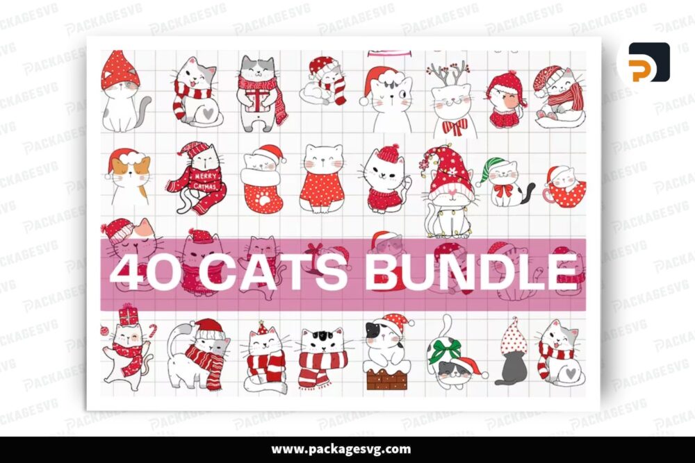 Cute Christmas Cat SVG Bundle, 40 Design Files (2)