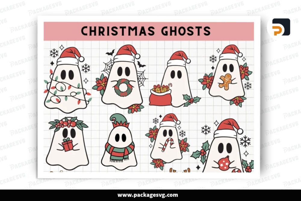Cute Christmas Ghost SVG Bundle, 11 Santa Design Files LPNHEPTN (2)