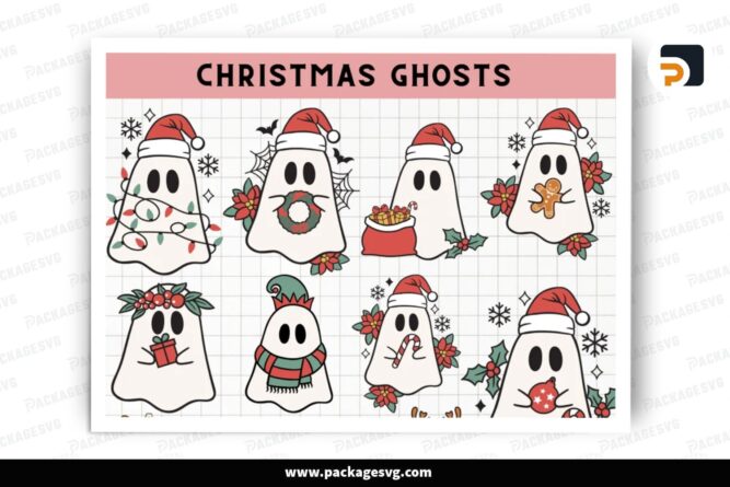 Cute Christmas Ghost SVG Bundle, 11 Santa Design Files LPNHEPTN (2)